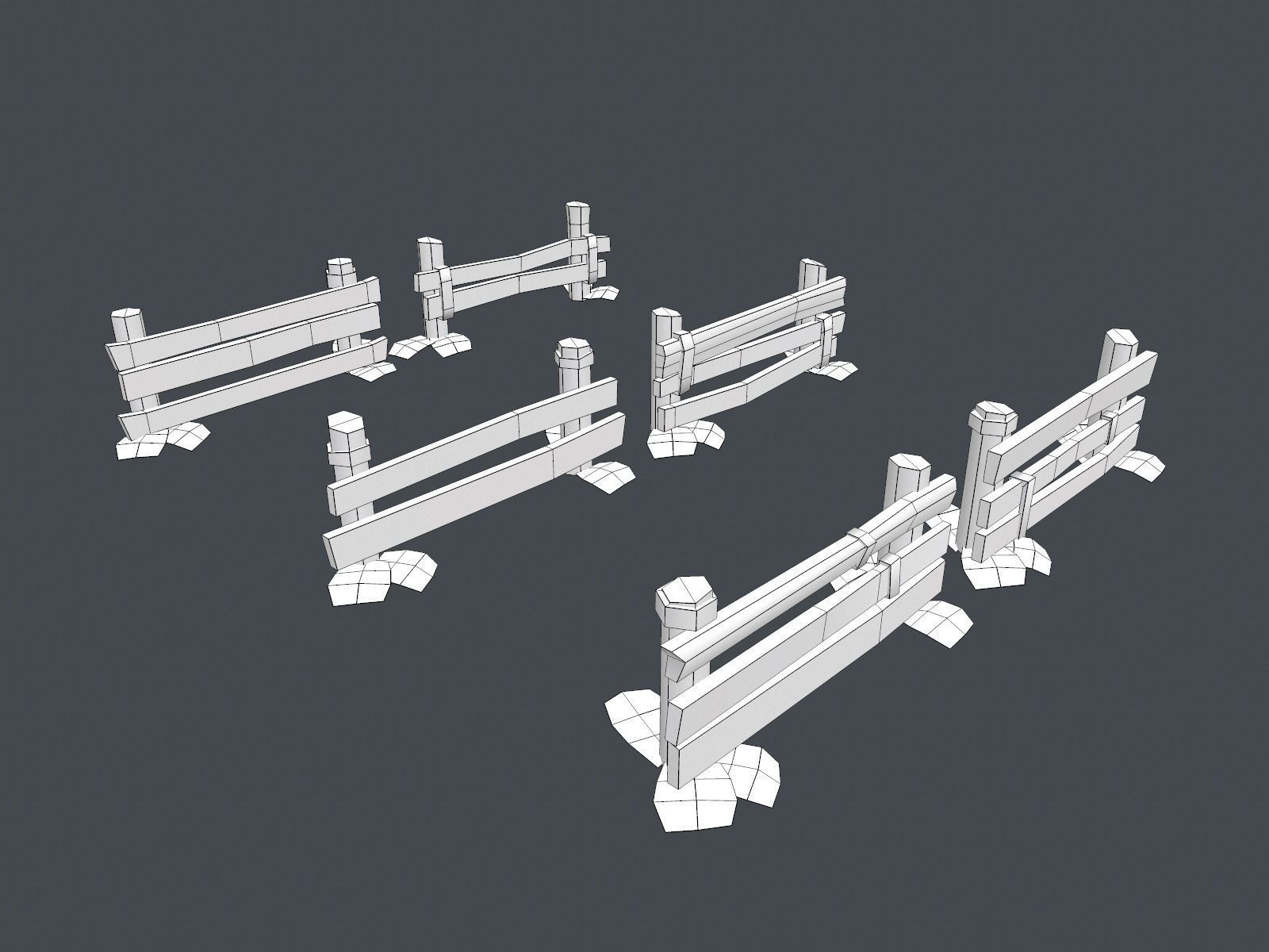 Low Poly Farm Fence Low-poly 3D model_12