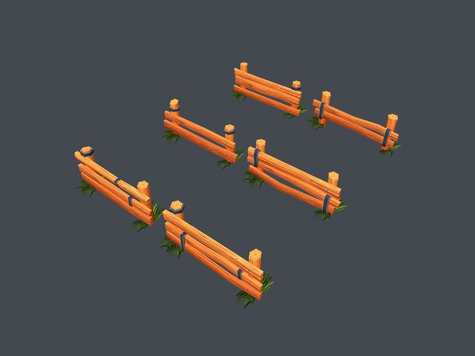 Low Poly Farm Fence Low-poly 3D model_9