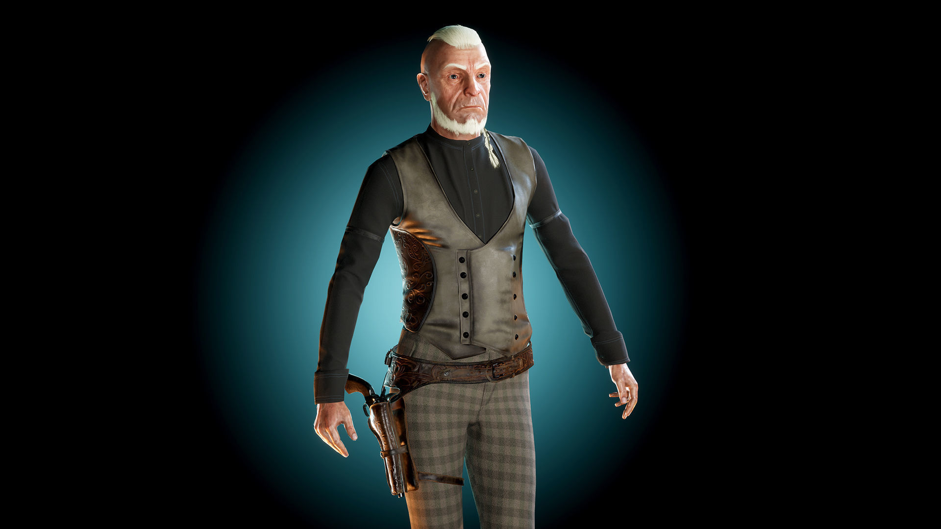 Elderly cowboy Low-poly 3D model_3