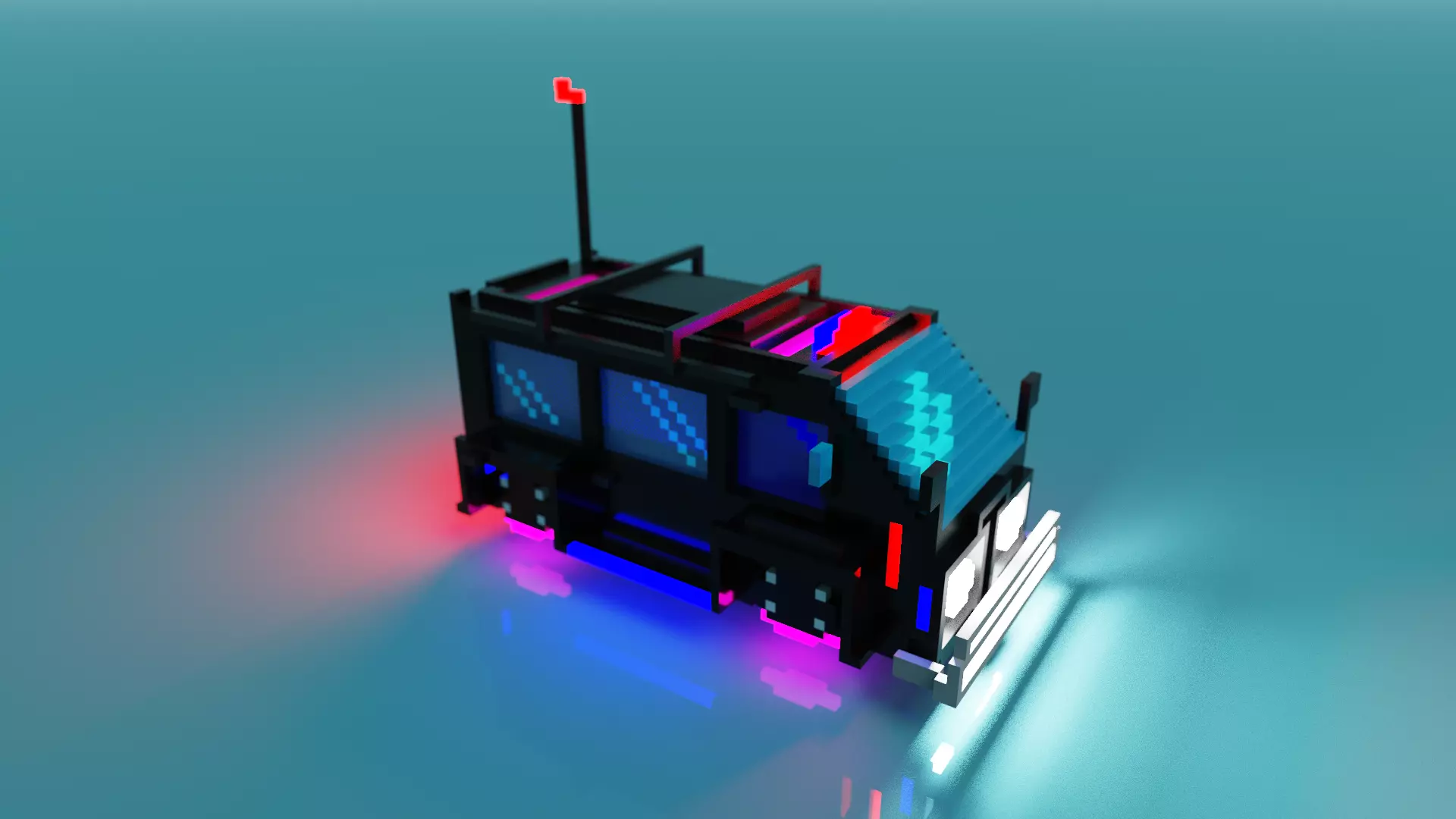 Cyberpunk voxel Hovering police Van 3D model_0