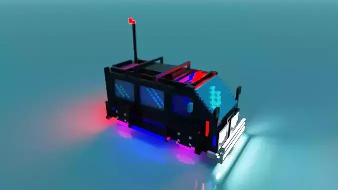 Cyberpunk voxel Hovering police Van 3D model