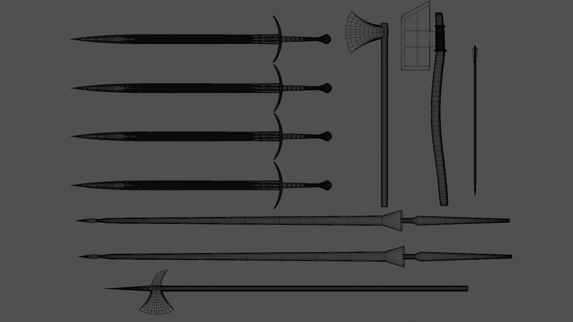 Weapon Collection axe Low-poly 3D model_11