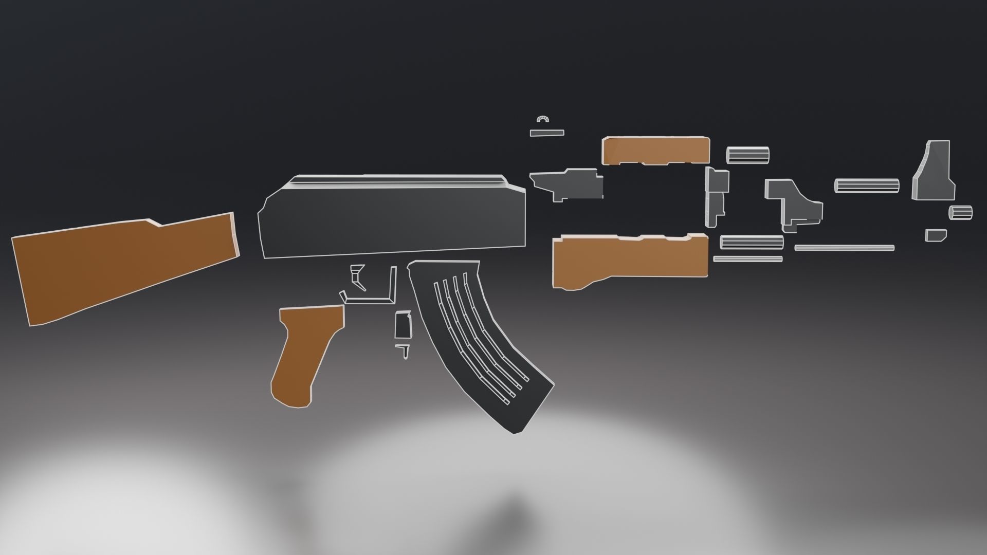 Modular Ak-47 Low Poly Low-poly 3D model_10