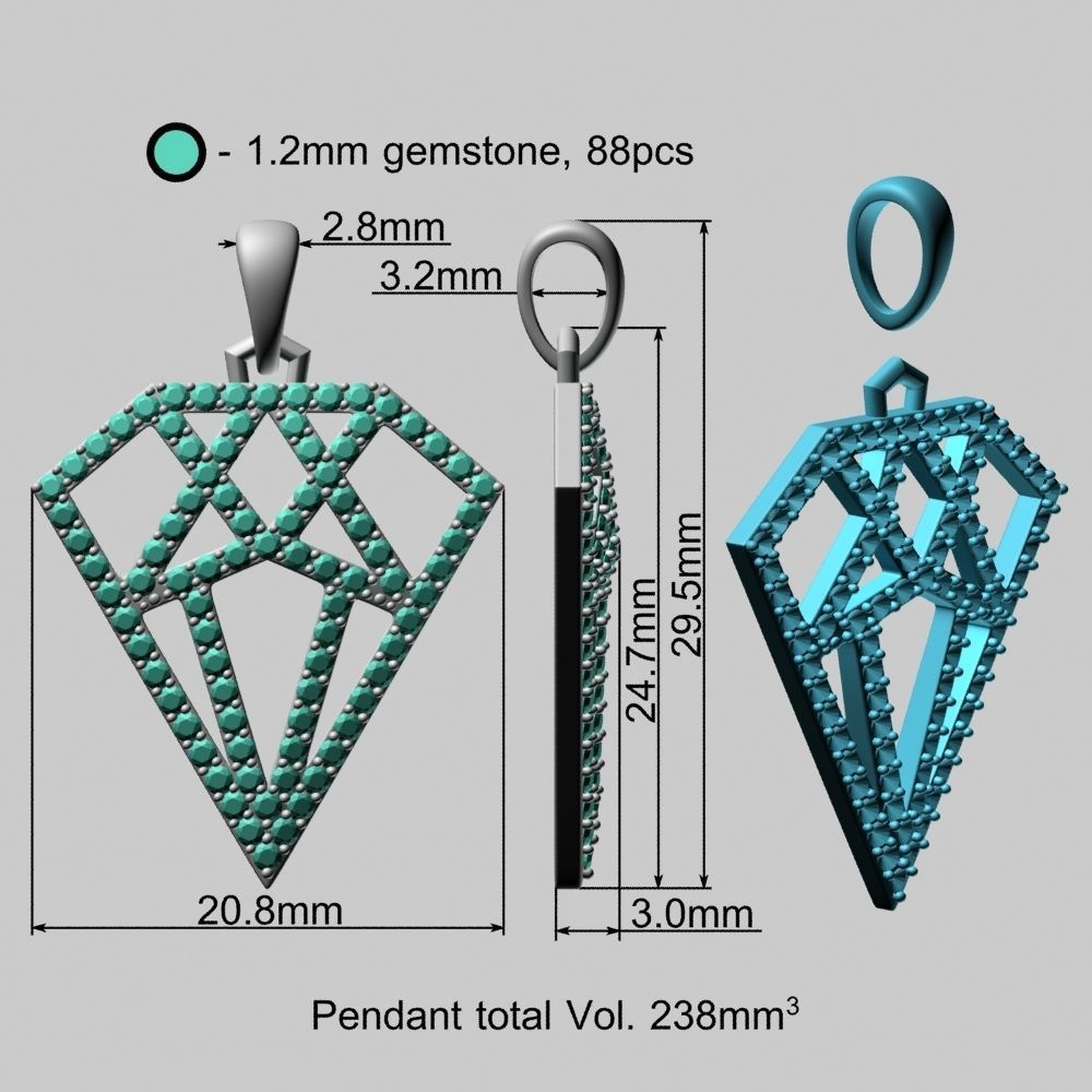 Diamond Shape Gold Pendant 3D print model_23