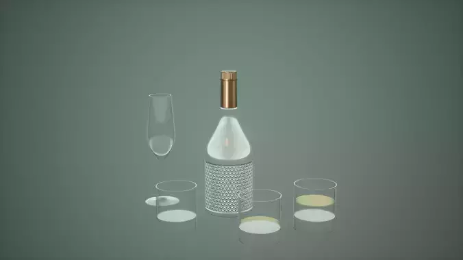Whiskey Bottle Set Low Poly Game Ready 