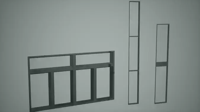 Window Set Low Poly Game Ready metal frame with four panes