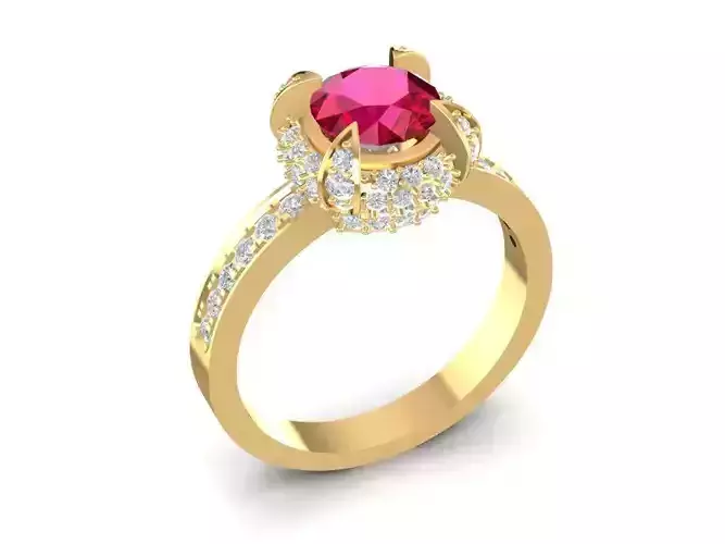 Classic Round Gemstone Halo Ring for Women 1703