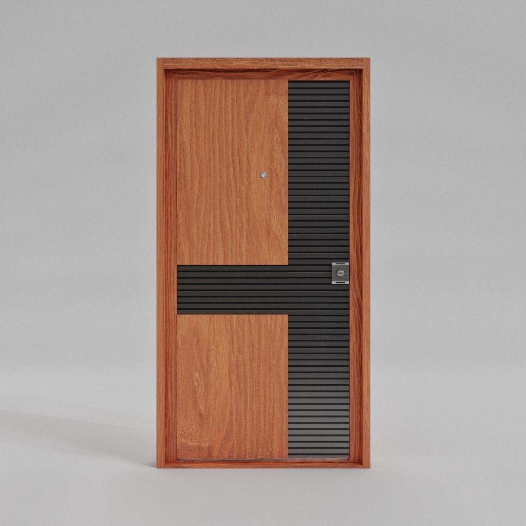 Modern Entrance Metal Wooden Door Low-poly 3D model_4