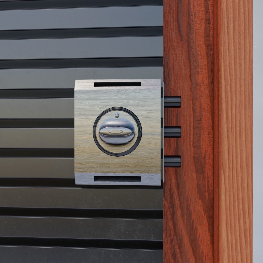 Modern Entrance Metal Wooden Door Low-poly 3D model_7