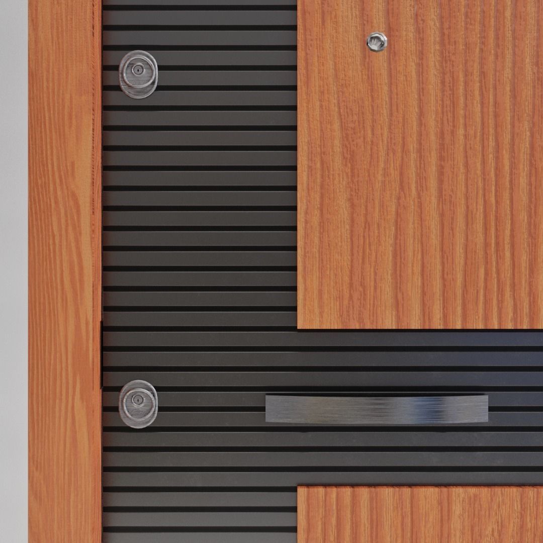 Modern Entrance Metal Wooden Door Low-poly 3D model_6