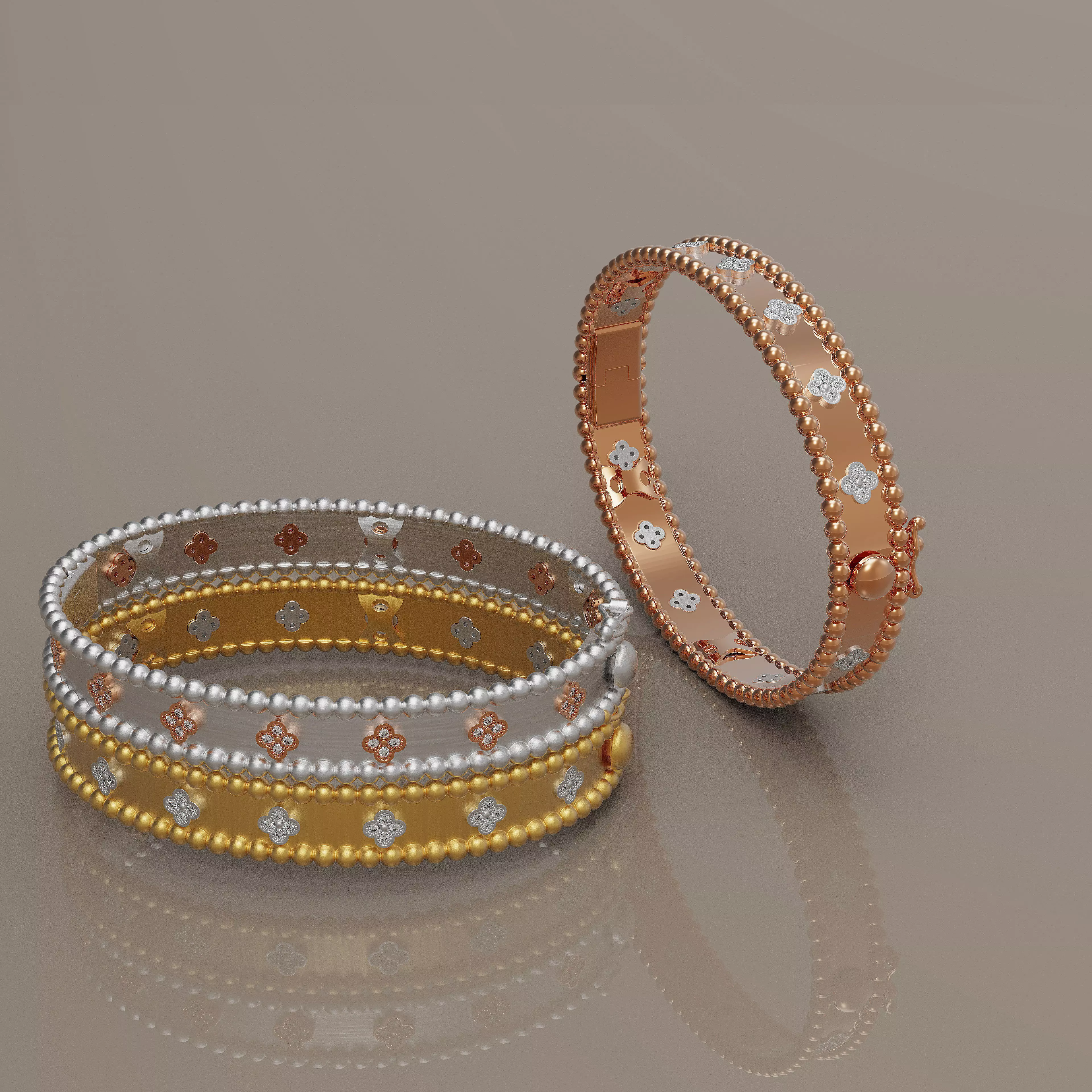 Bracelet 2 silver bangle with diamonds 3D print model_0