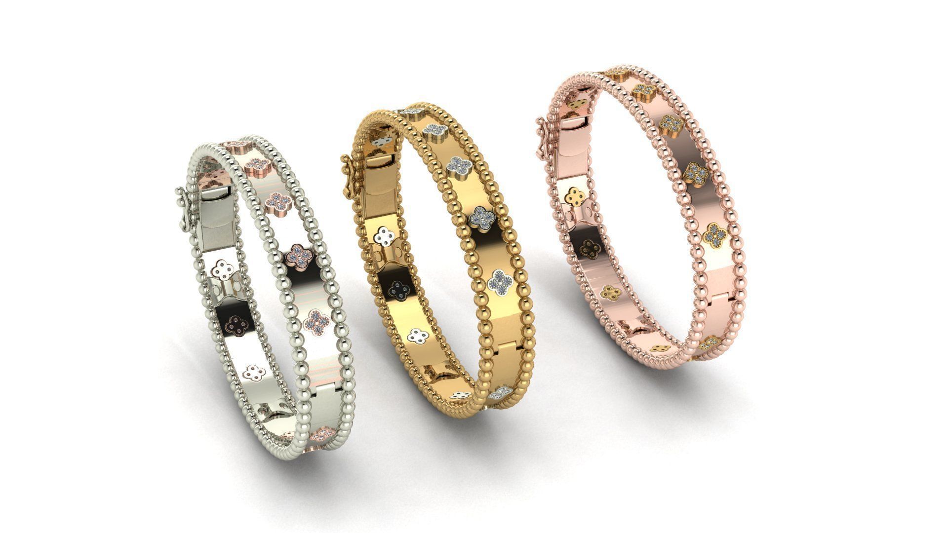 Bracelet 2 silver bangle with diamonds 3D print model_3