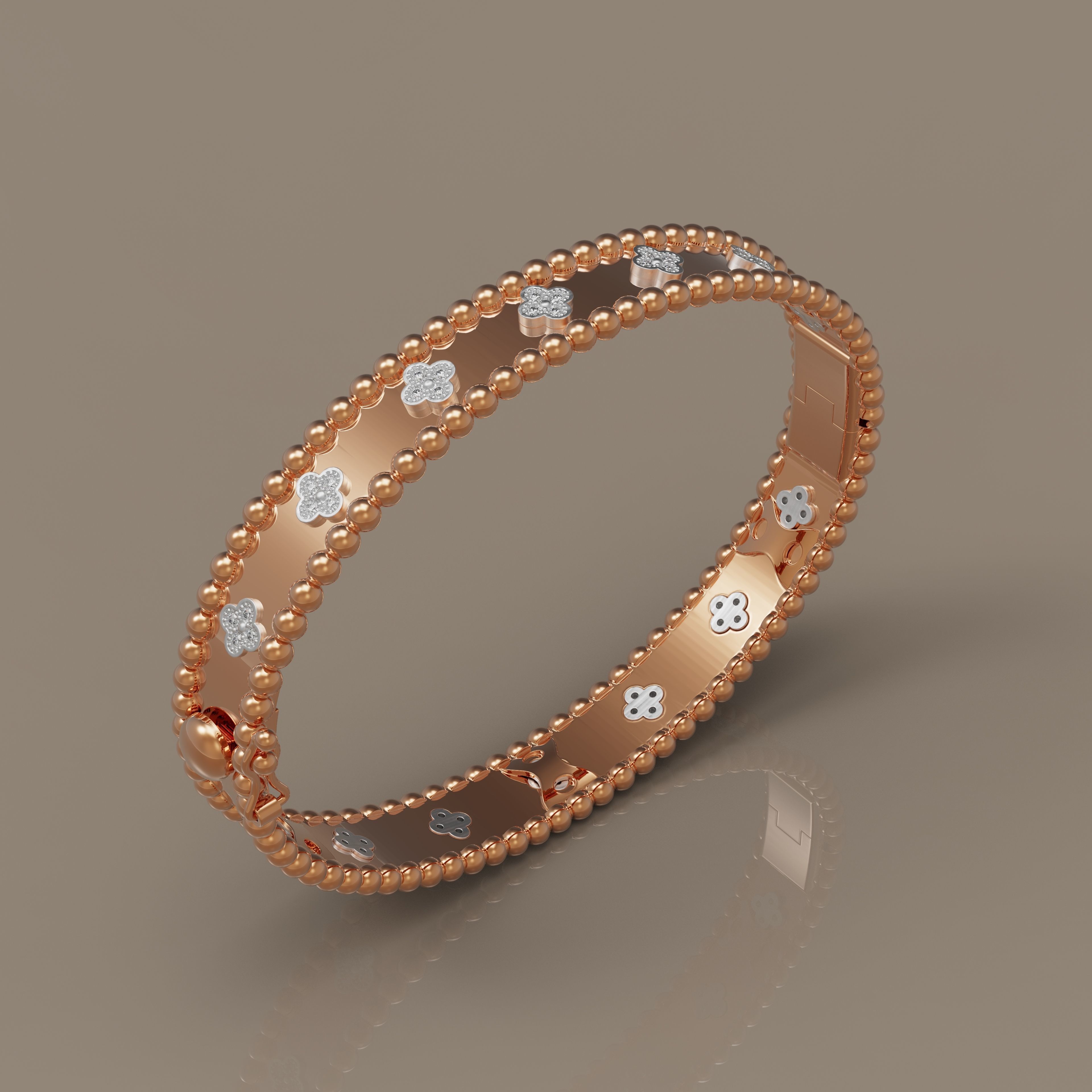 Bracelet 2 silver bangle with diamonds 3D print model_1