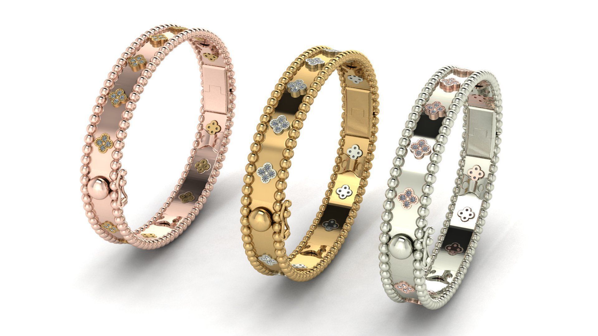 Bracelet 2 silver bangle with diamonds 3D print model_2