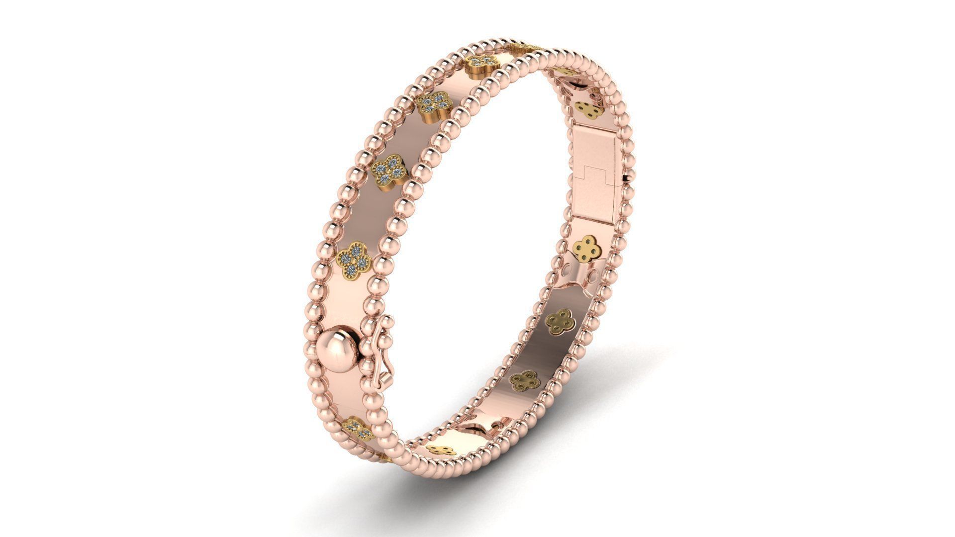 Bracelet 2 silver bangle with diamonds 3D print model_6