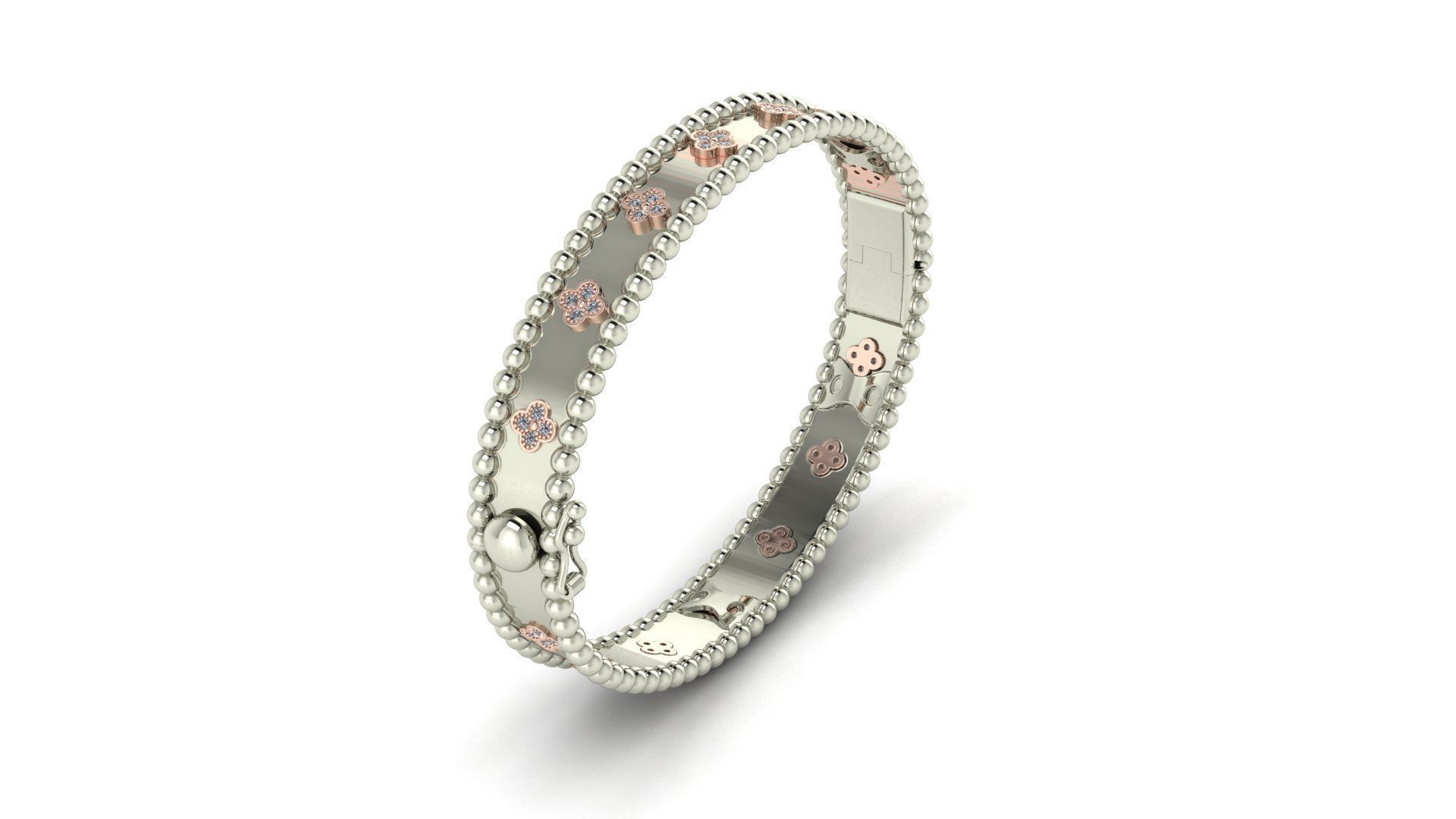 Bracelet 2 silver bangle with diamonds 3D print model_5