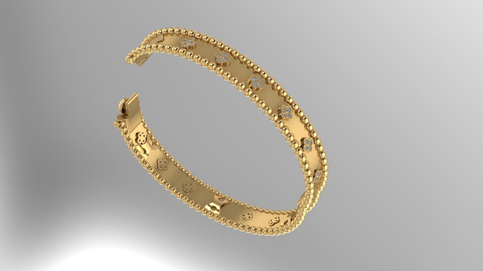 Bracelet 2 silver bangle with diamonds 3D print model_7