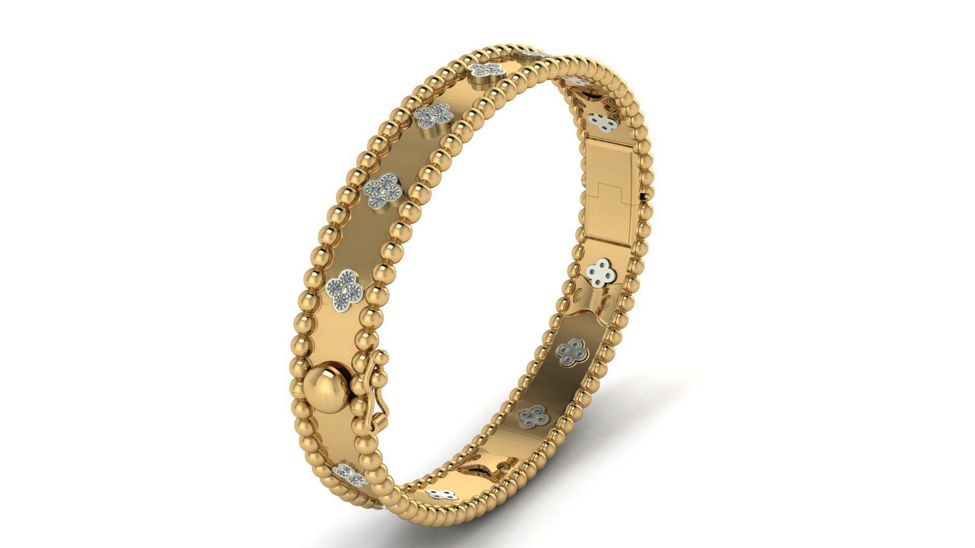 Bracelet 2 silver bangle with diamonds 3D print model_4