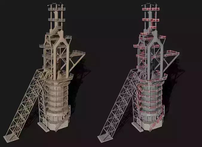 Blast Furnace Low-poly 3D model