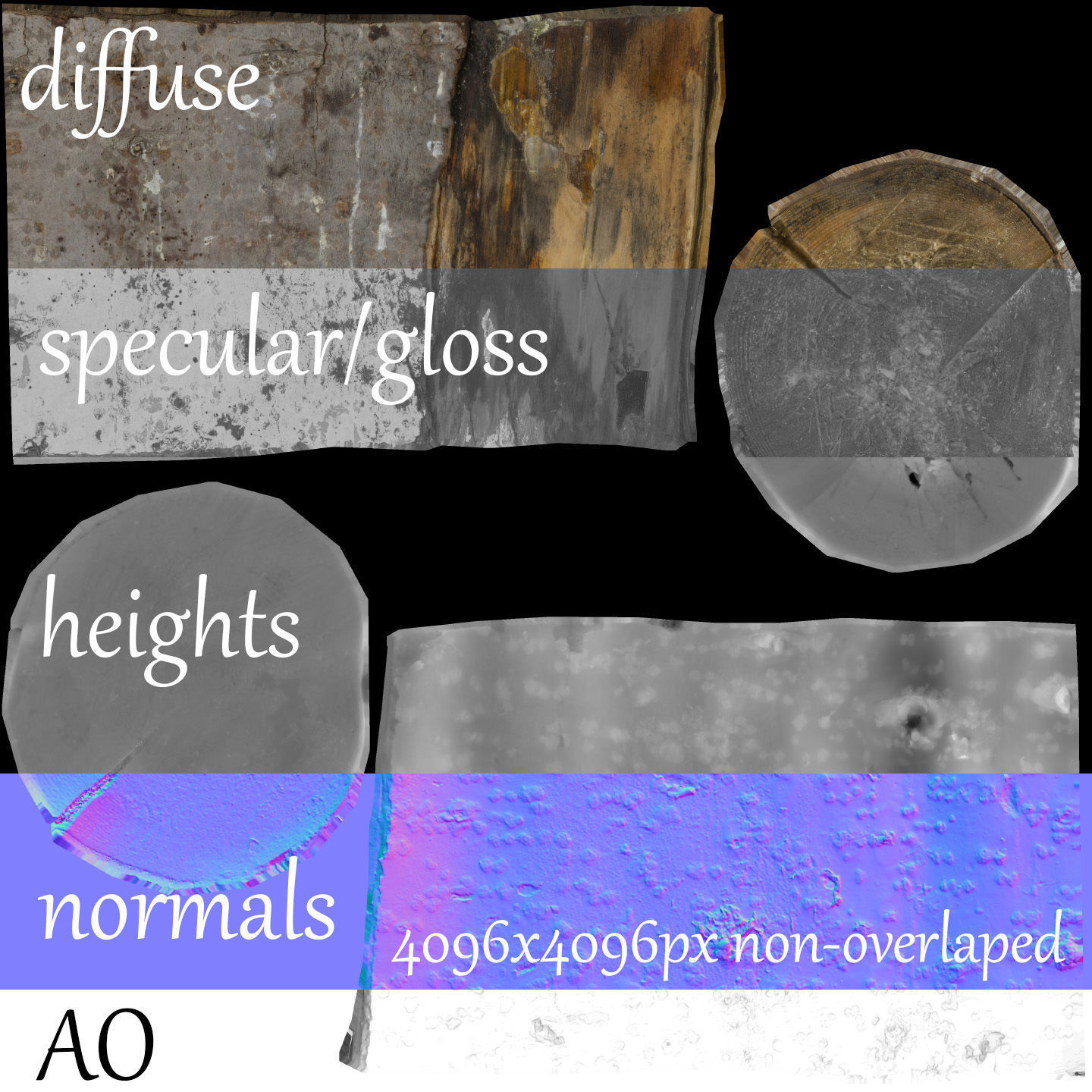 Fir stump for splitting firewood Low-poly 3D model_15