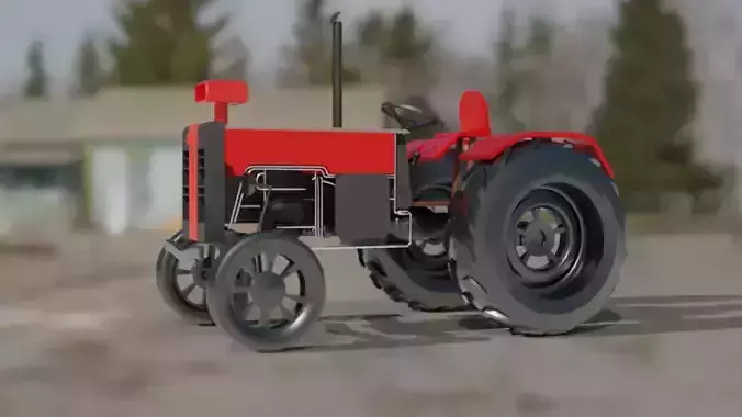 Tractor 3D Model in countryside Free 3D model