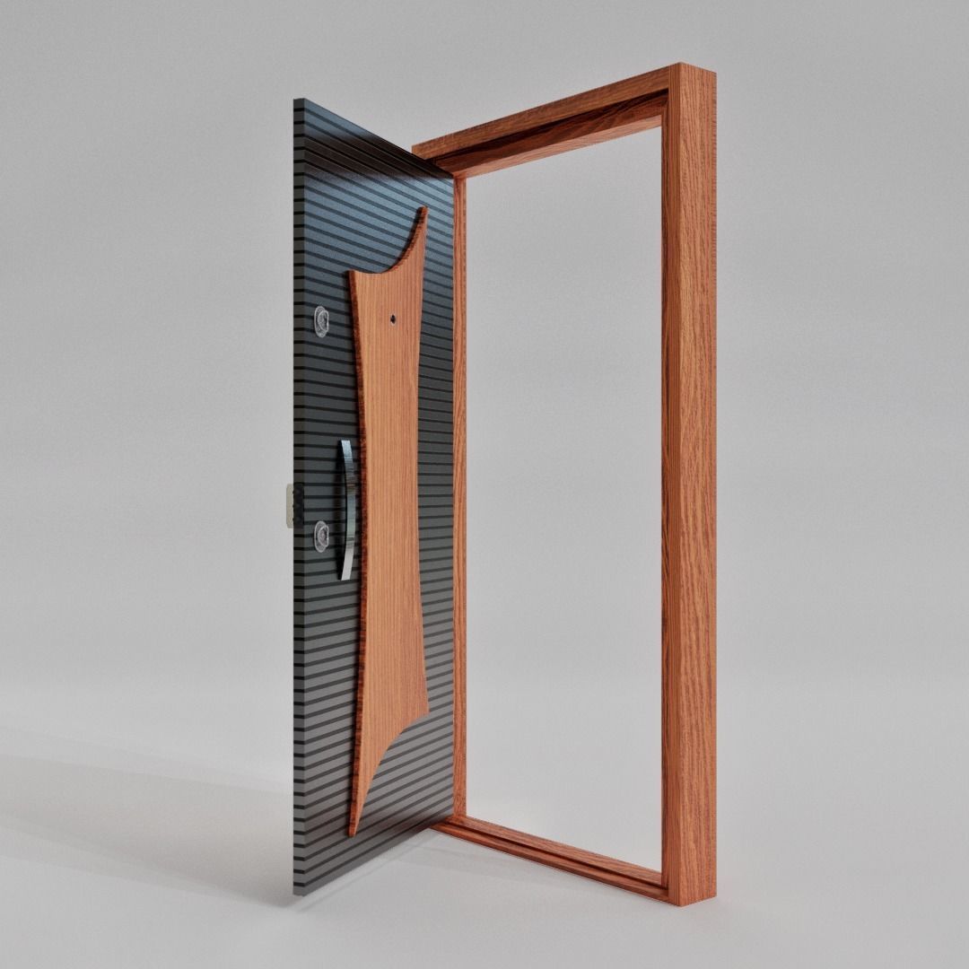 Wooden Entrance Door 3D model_6