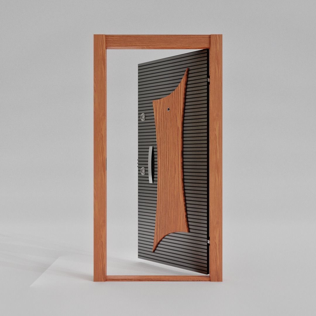Wooden Entrance Door 3D model_3