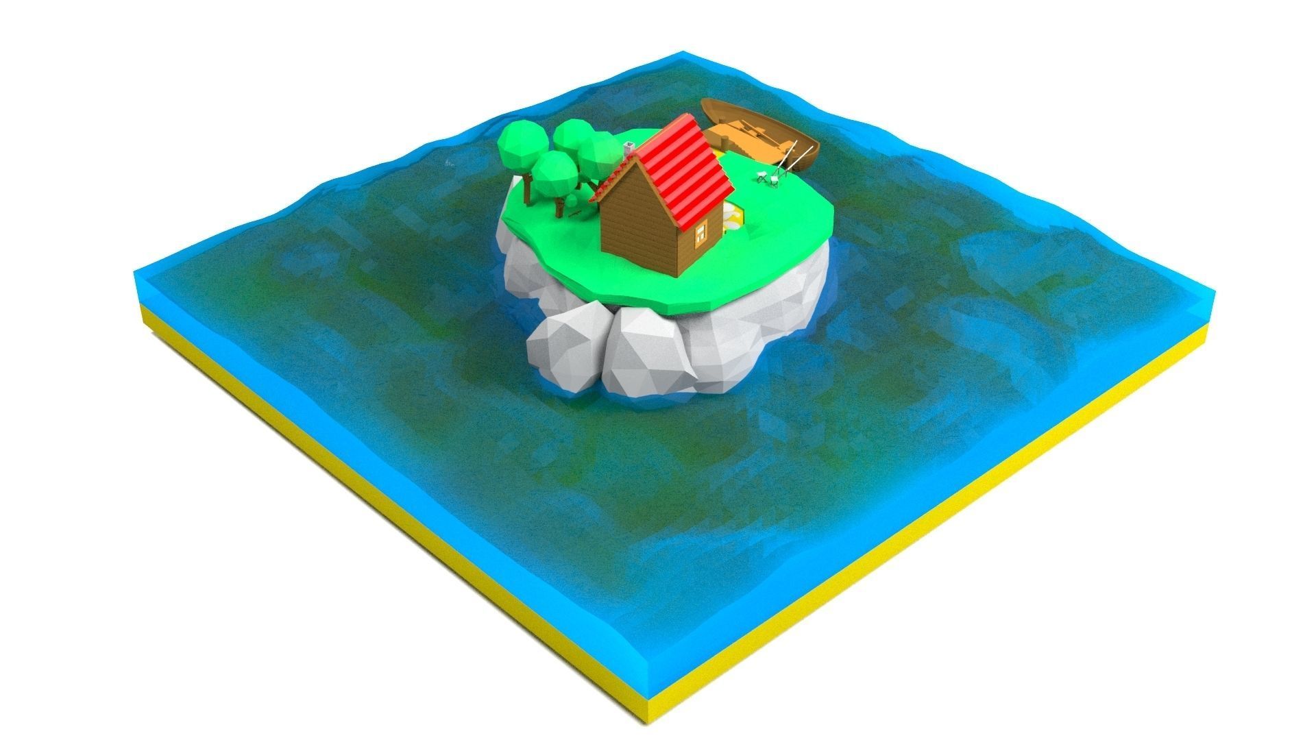 3d model of the island Low-poly 3D model_1