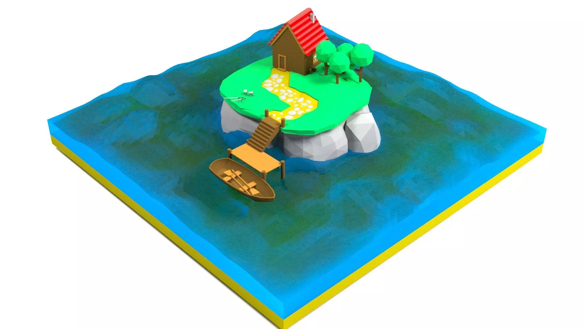 3d model of the island Low-poly 3D model_0