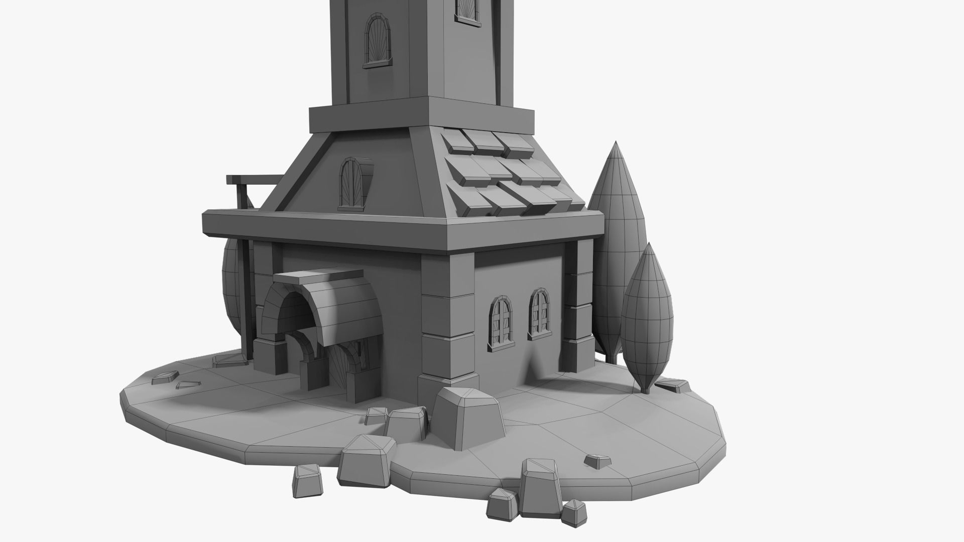 Town Hall Low-poly 3D model_16