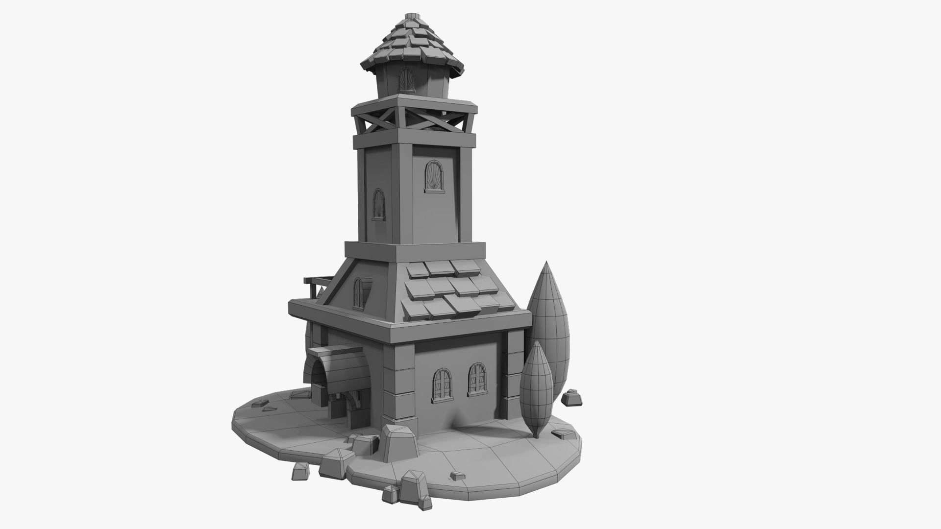 Town Hall Low-poly 3D model_12