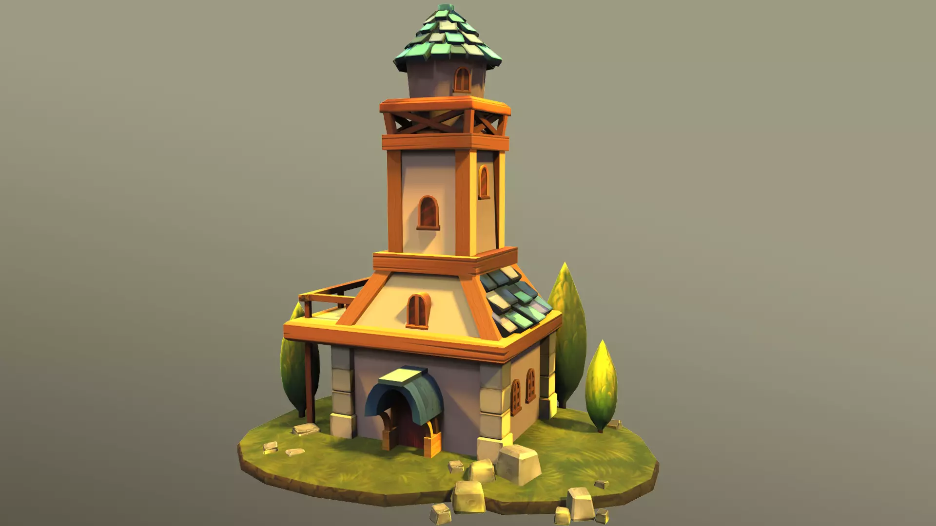 Town Hall Low-poly 3D model_0