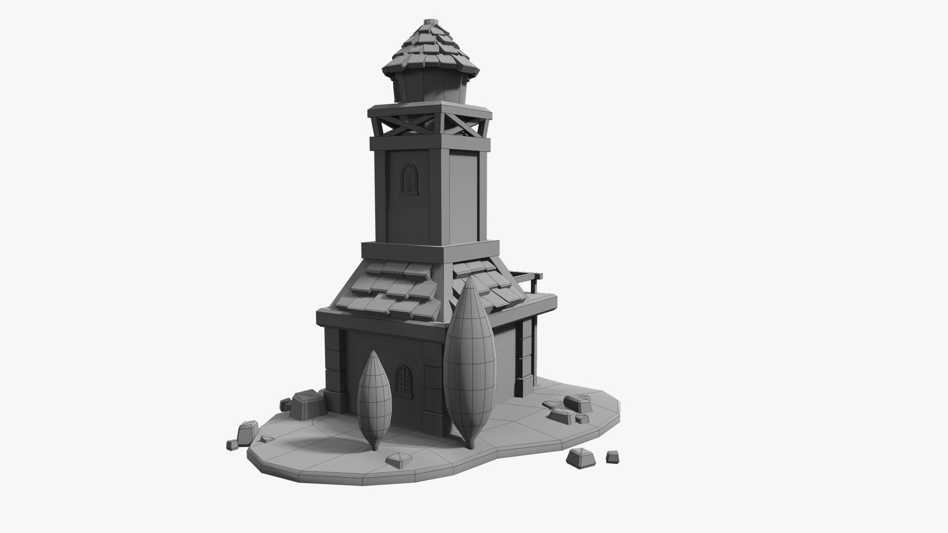 Town Hall Low-poly 3D model_13