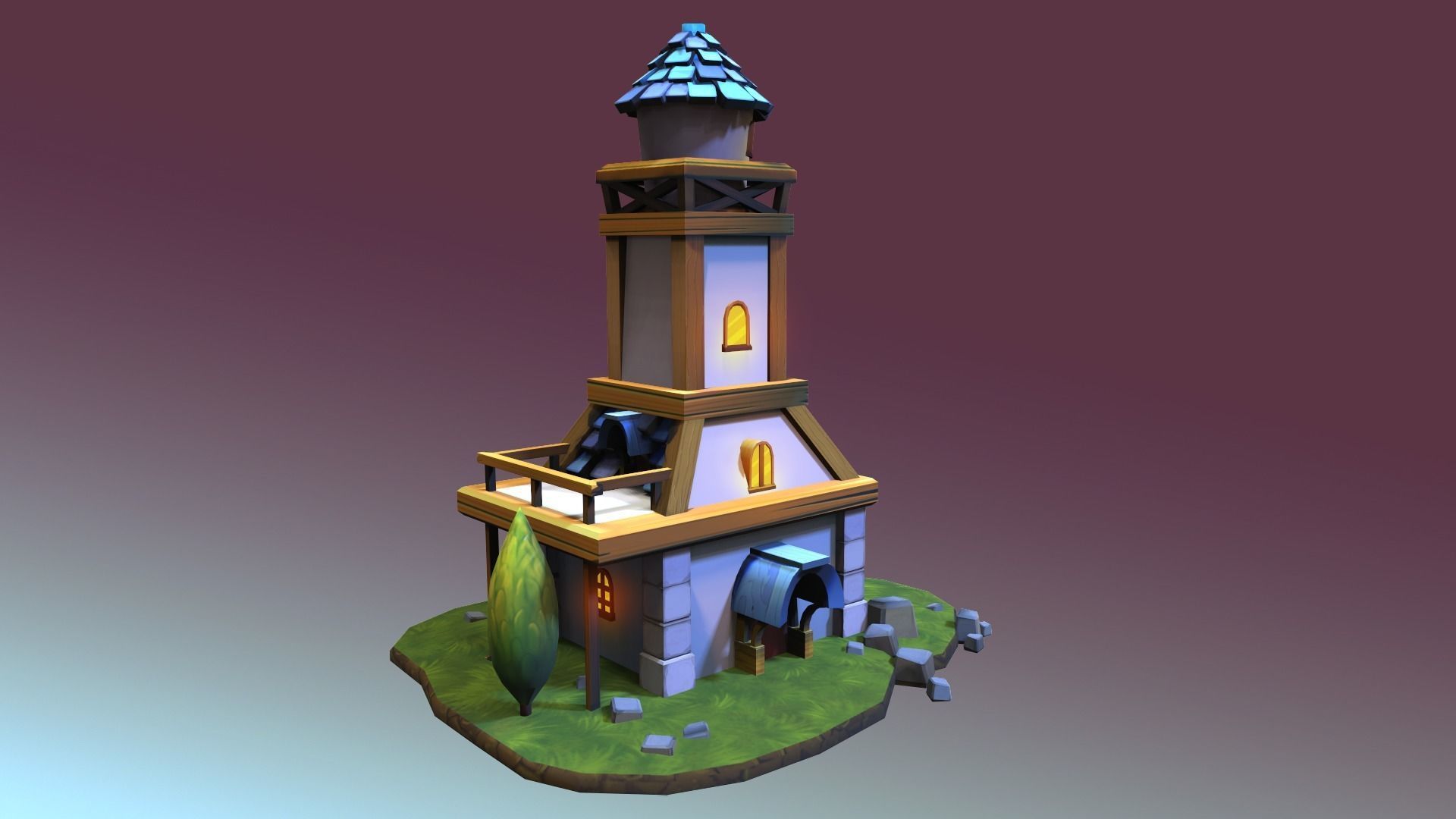 Town Hall Low-poly 3D model_9