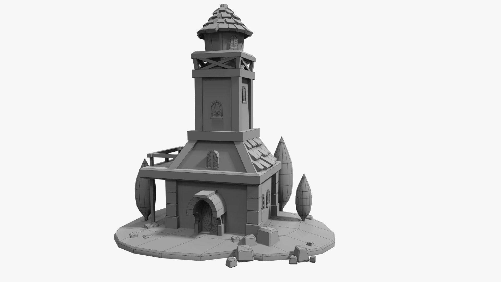 Town Hall Low-poly 3D model_11