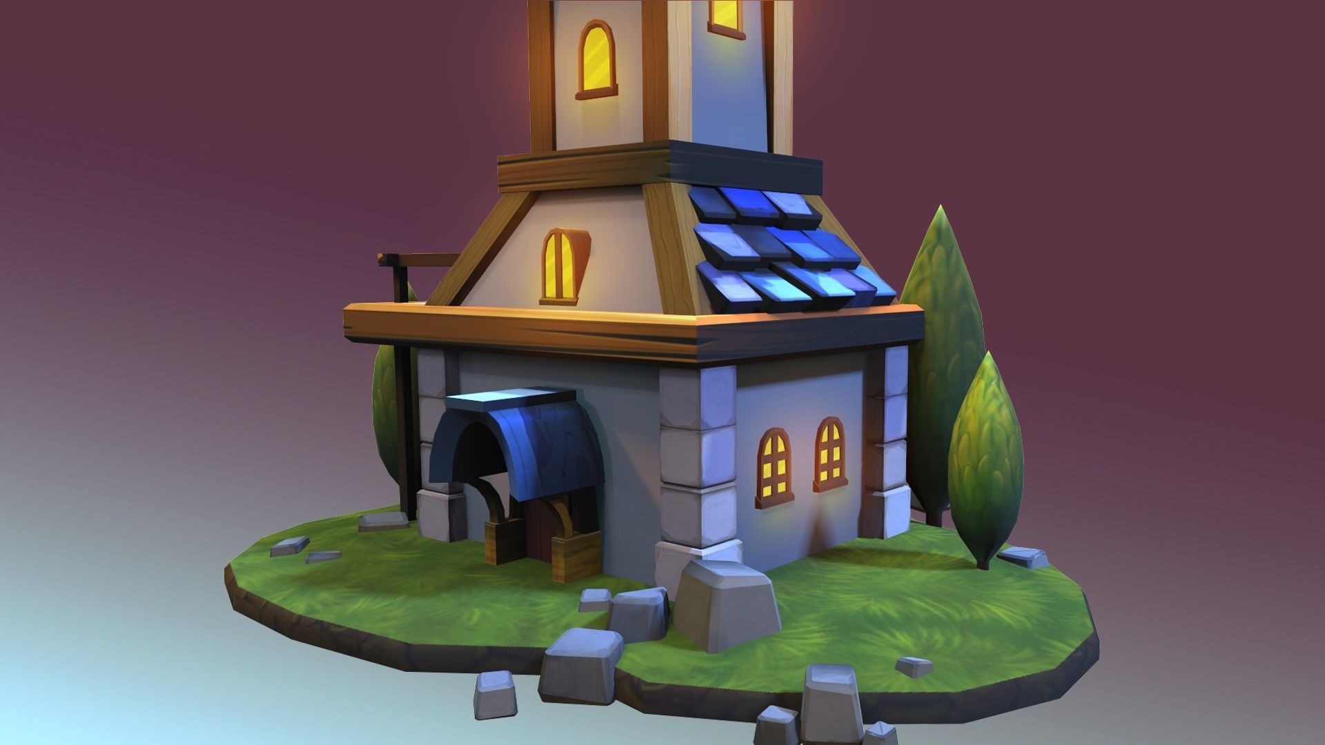 Town Hall Low-poly 3D model_10