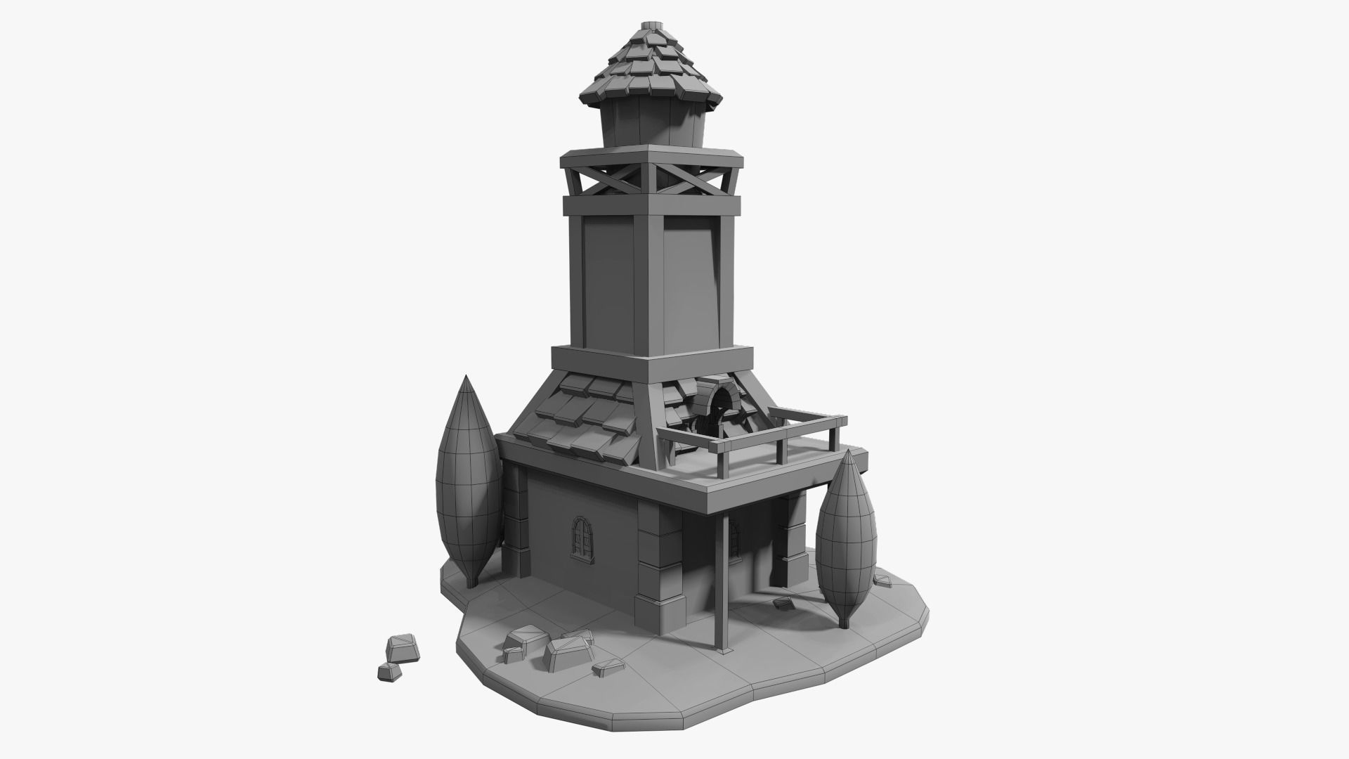 Town Hall Low-poly 3D model_14