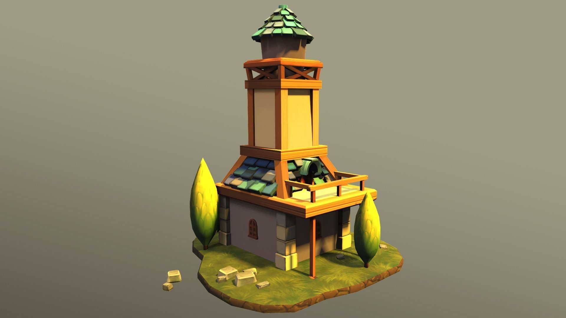 Town Hall Low-poly 3D model_4