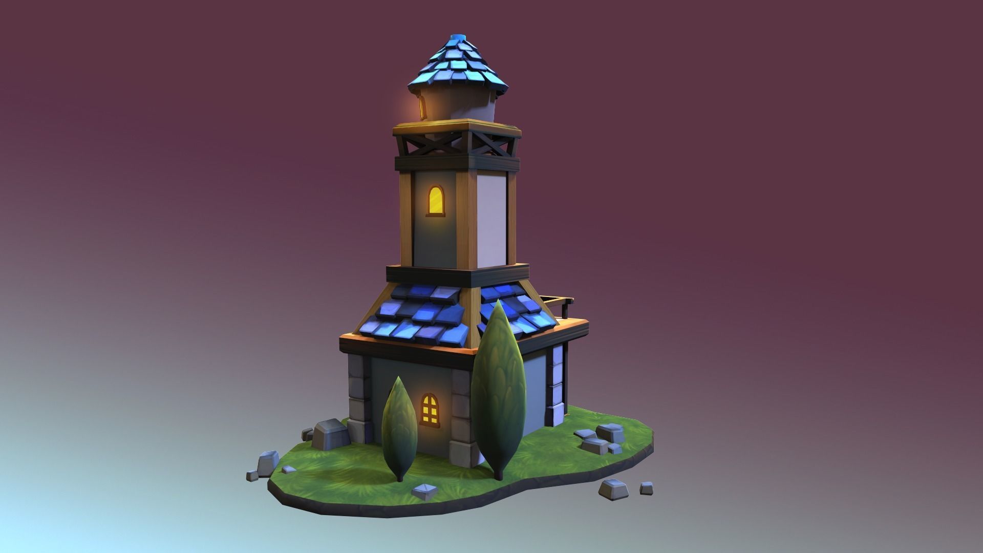Town Hall Low-poly 3D model_7