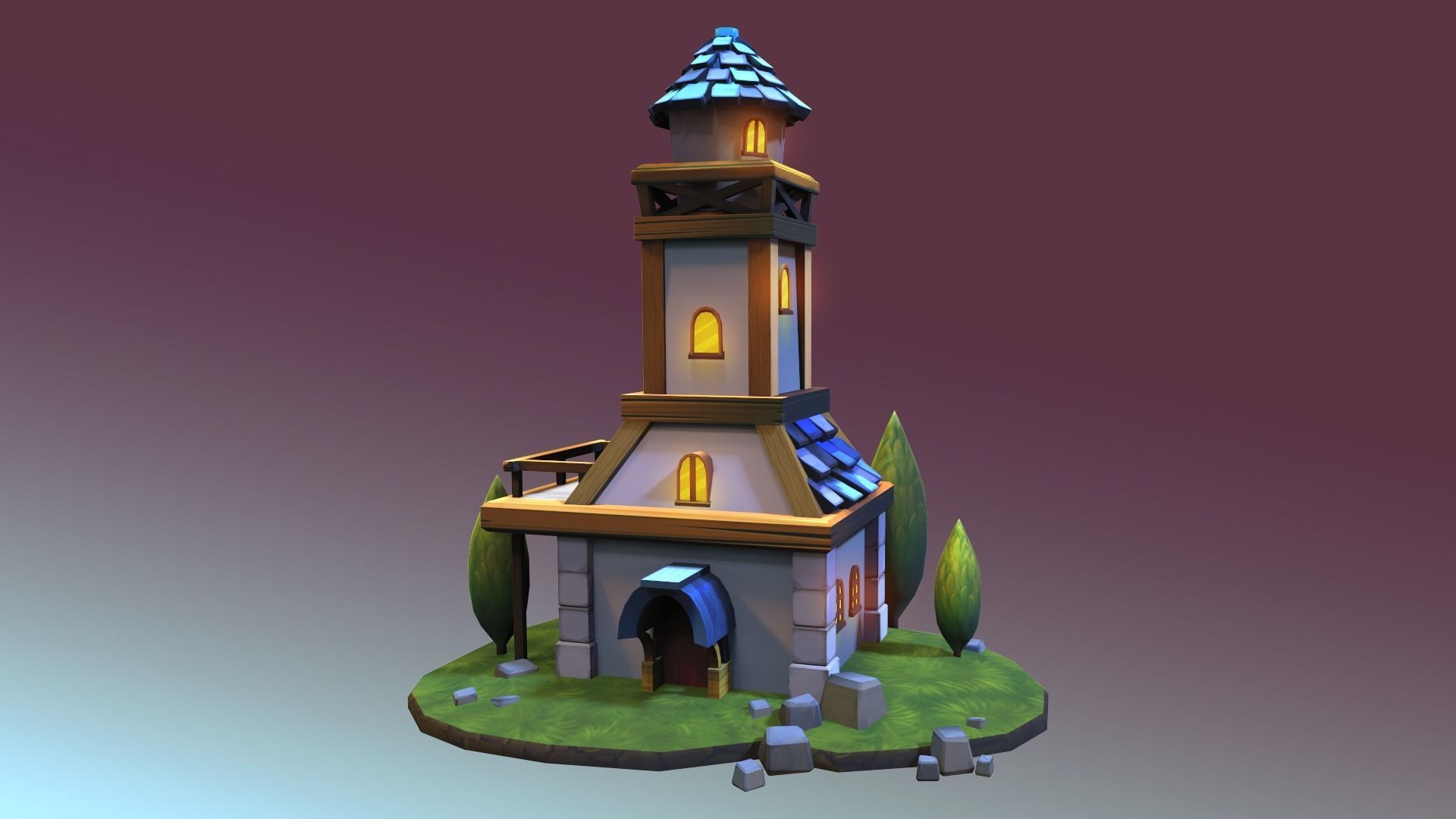 Town Hall Low-poly 3D model_5