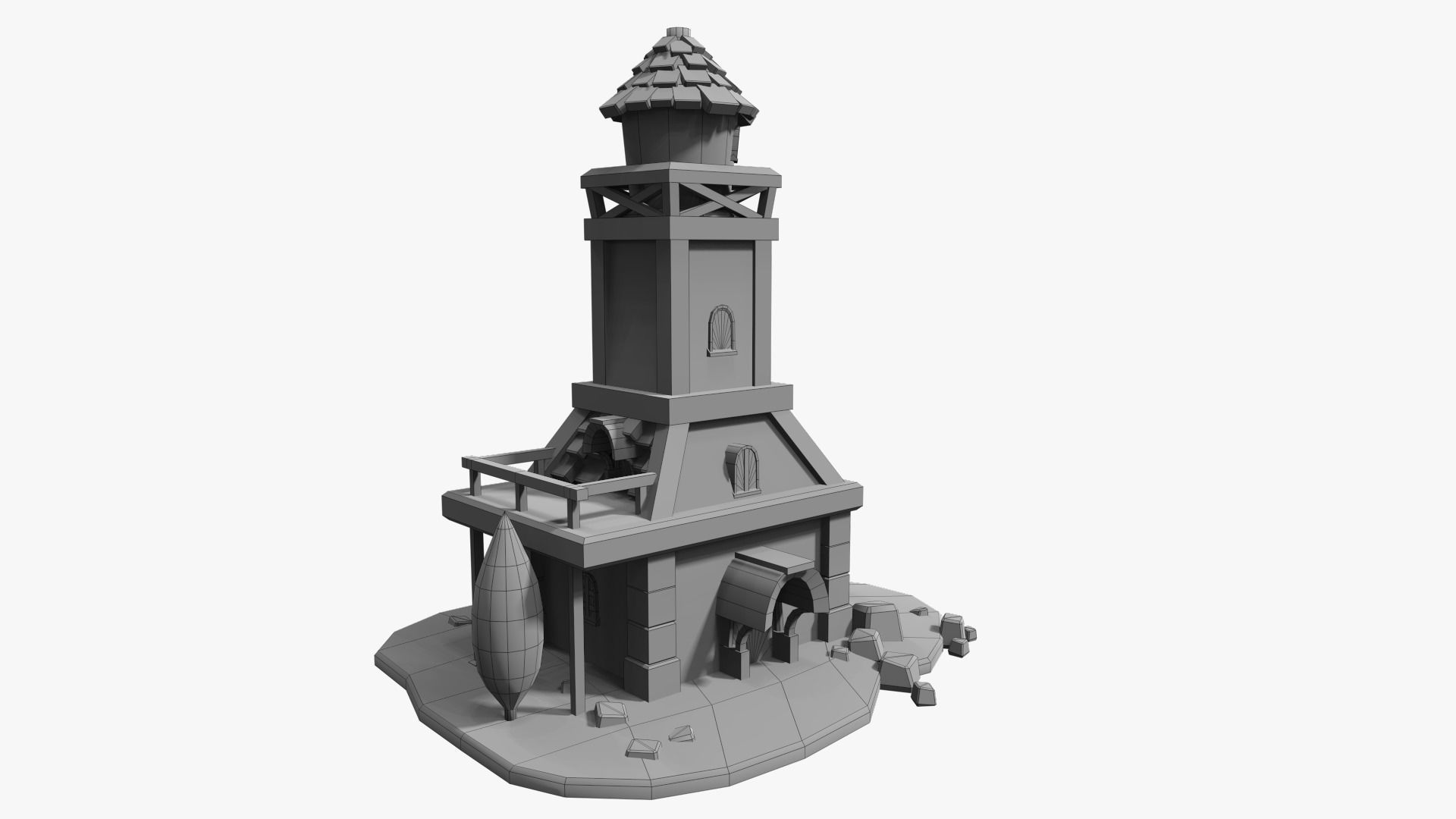 Town Hall Low-poly 3D model_15