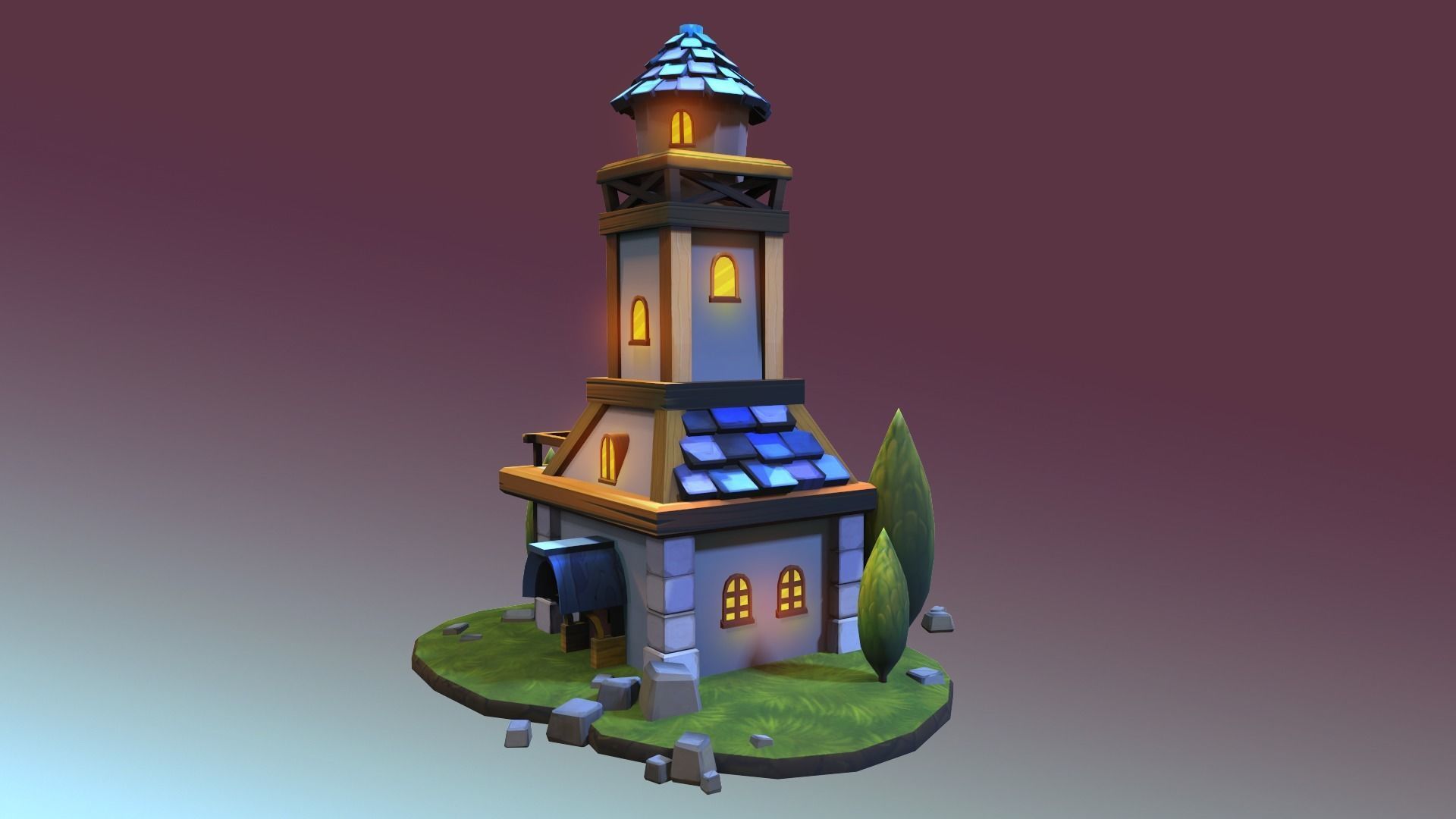 Town Hall Low-poly 3D model_6