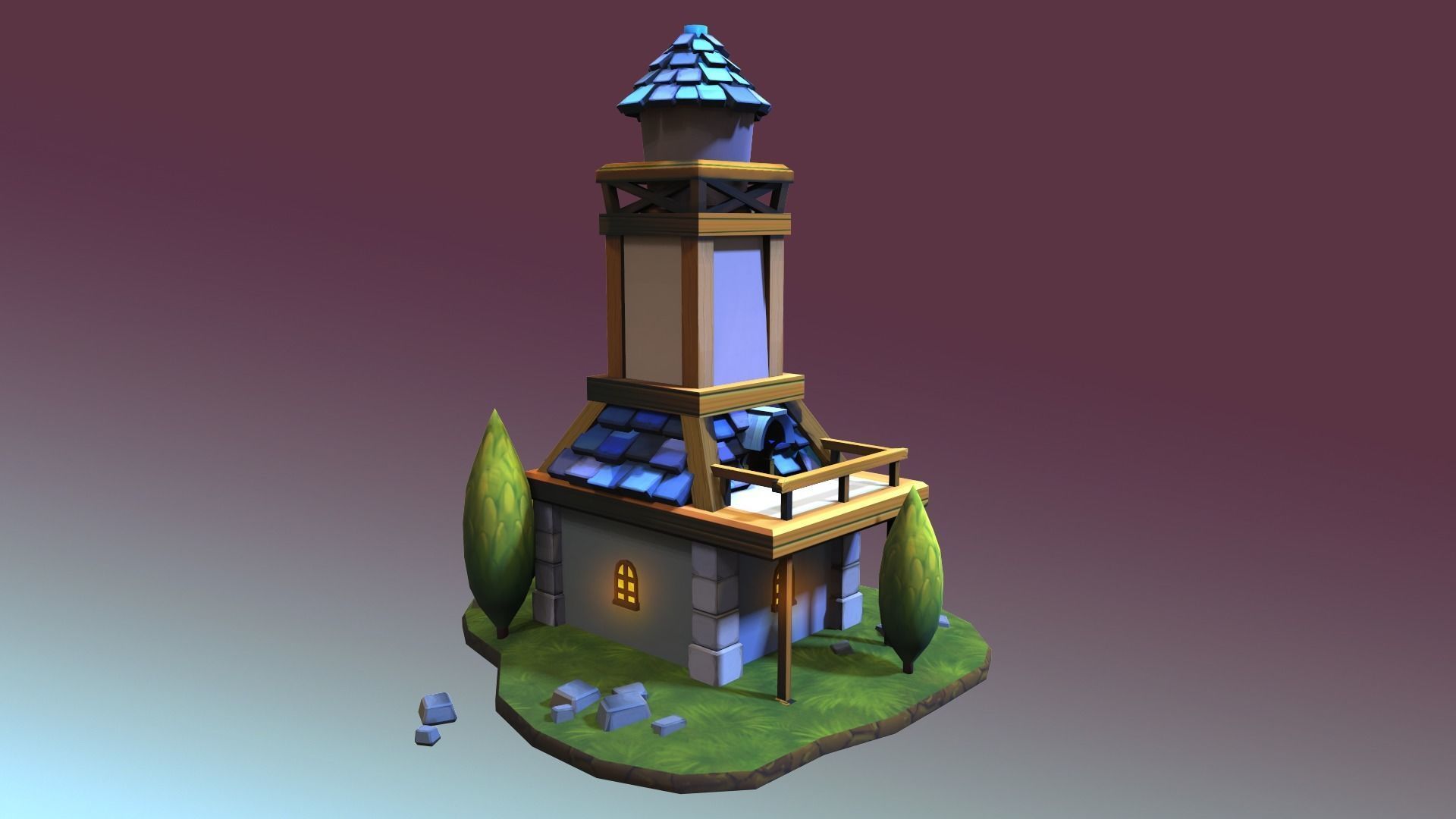 Town Hall Low-poly 3D model_8