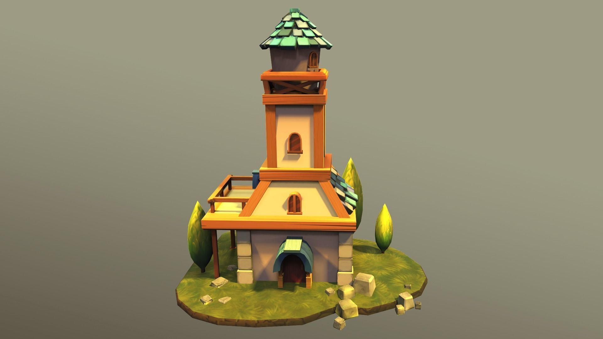 Town Hall Low-poly 3D model_2