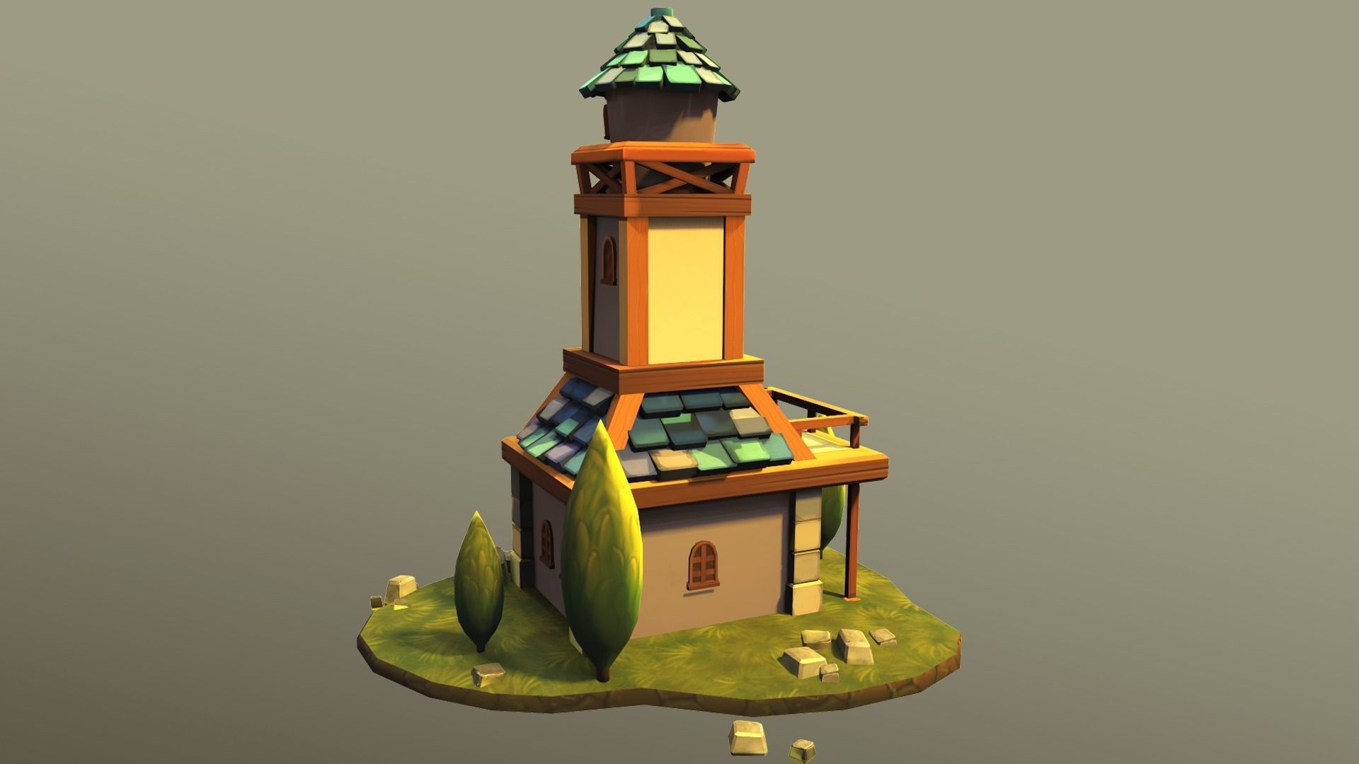 Town Hall Low-poly 3D model_3