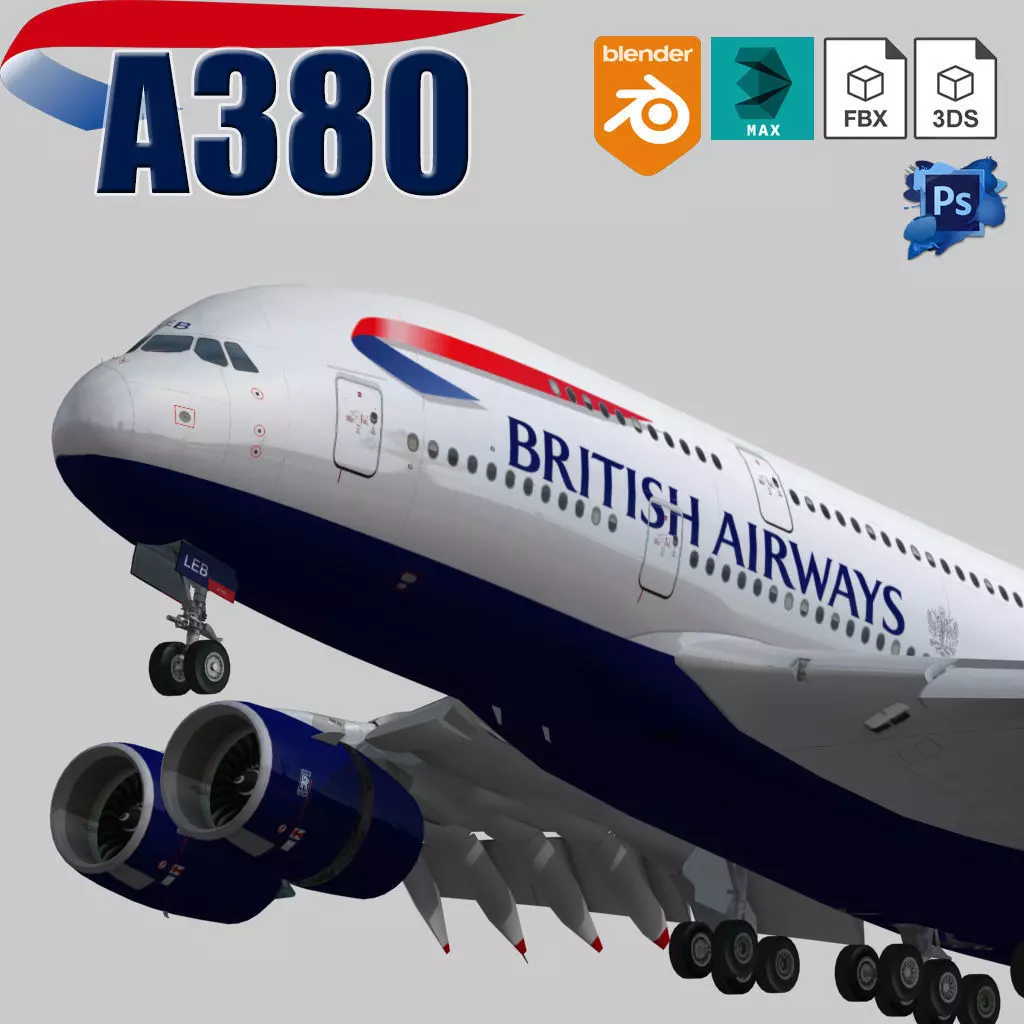 Airbus 380-8 British Airways livery Low-poly 3D model_0