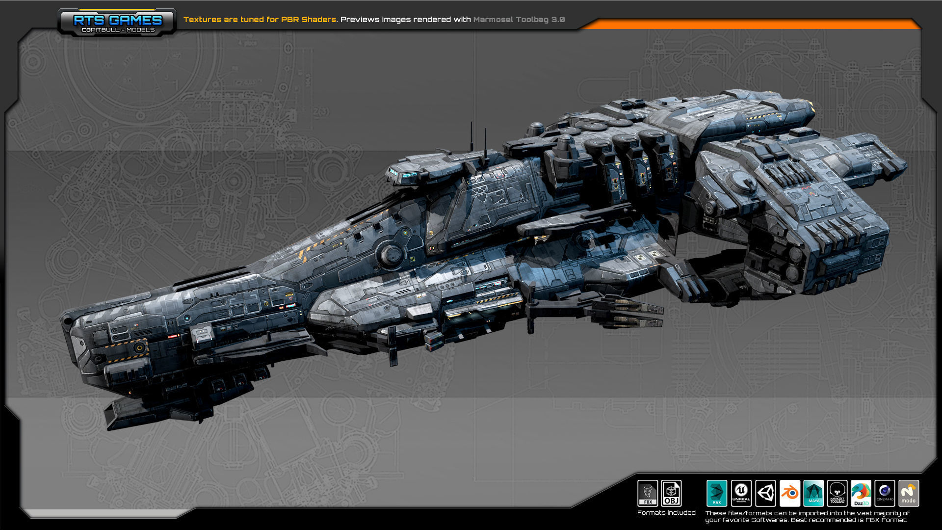 Sci Fi Battleship G6 Low-poly 3D model_1