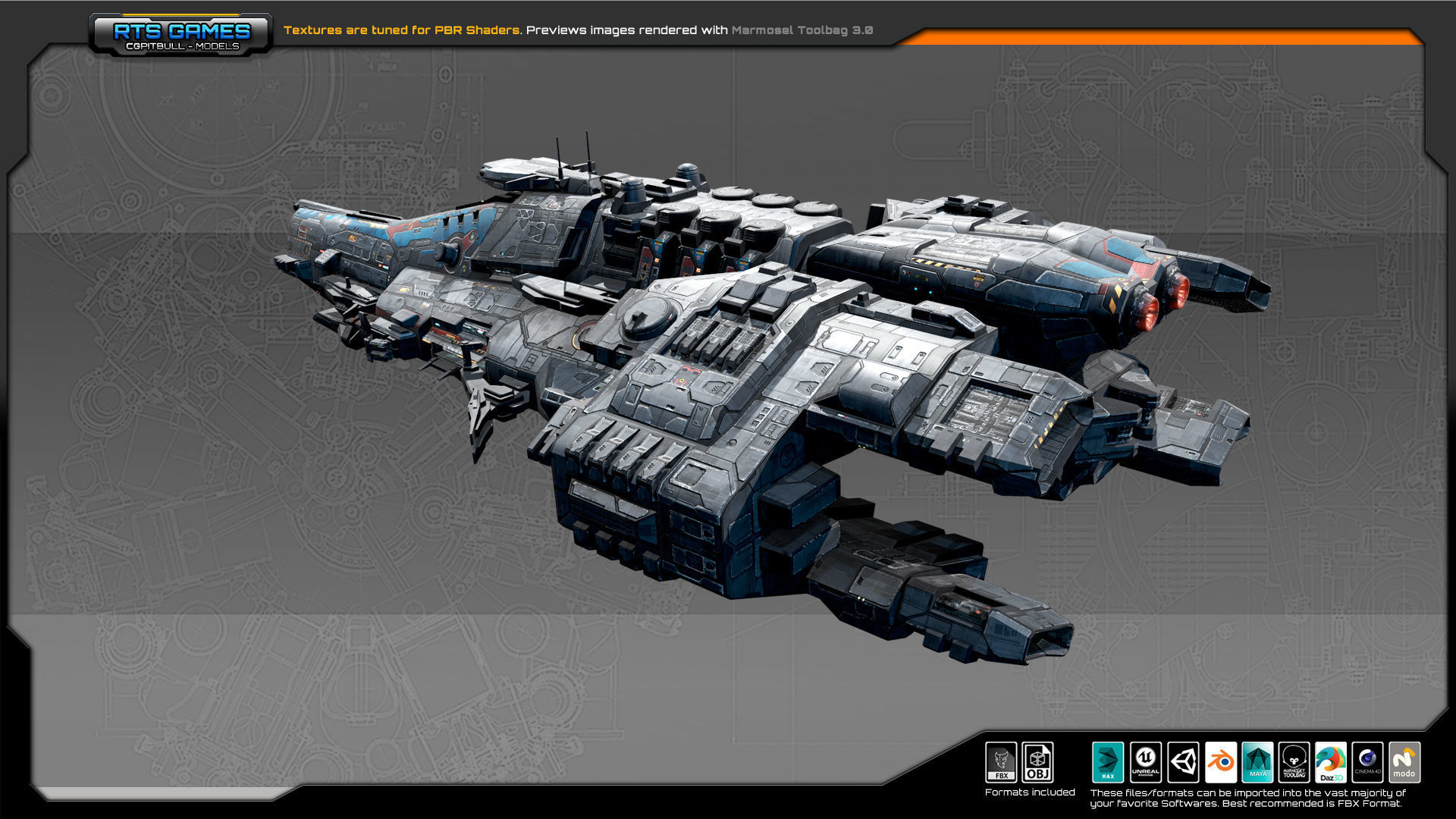 Sci Fi Battleship G6 Low-poly 3D model_4