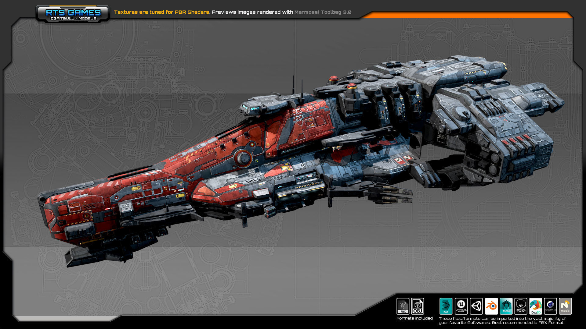 Sci Fi Battleship G6 Low-poly 3D model_2