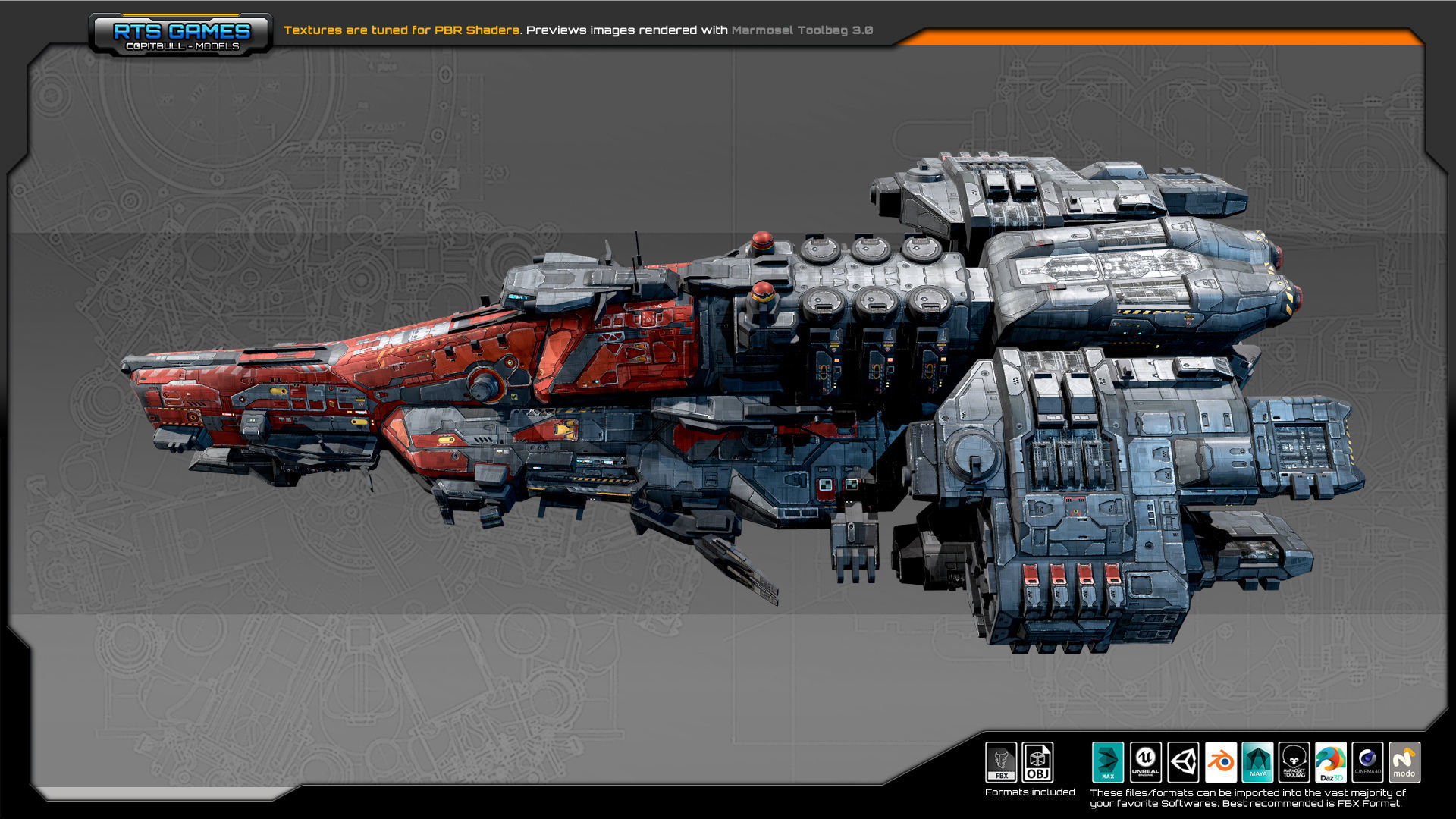 Sci Fi Battleship G6 Low-poly 3D model_3